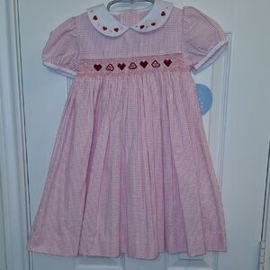 Little Ebglish Pink Gingham Kids Dress with Heart Embroidery 4T